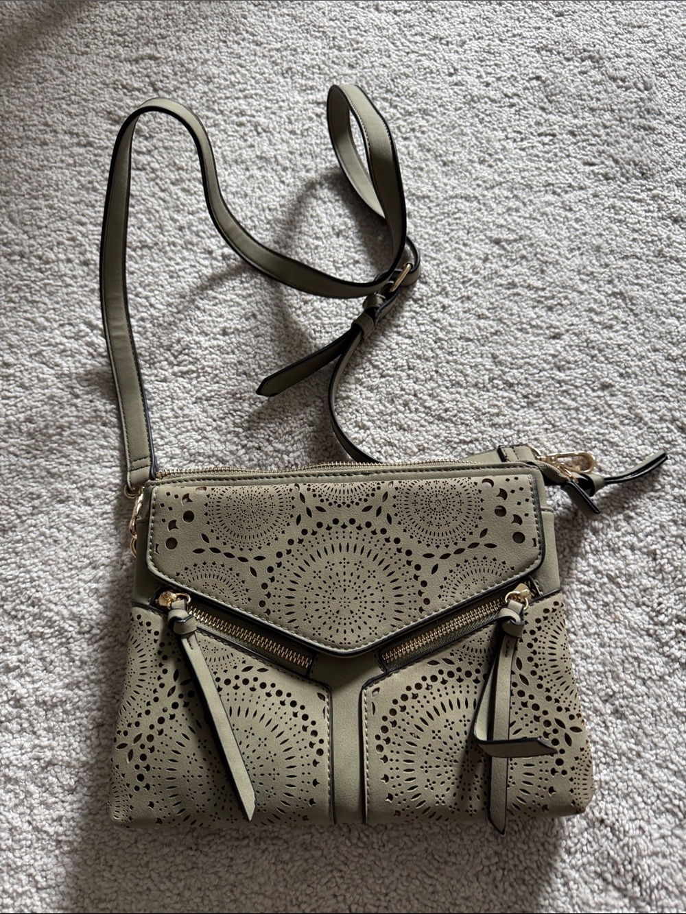 Olive Green Laser-Cut Crossbody Bag - Women